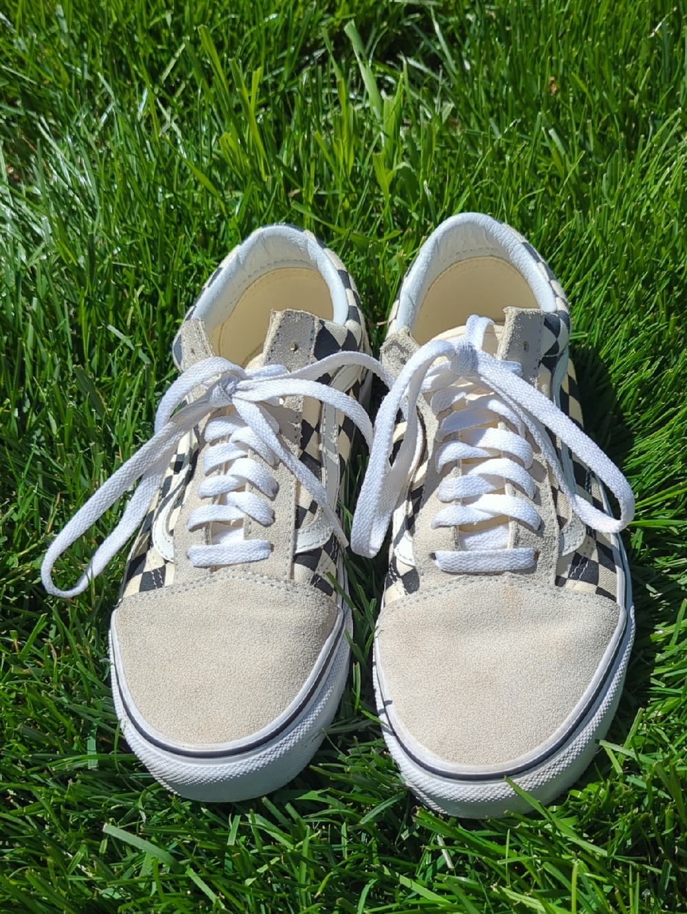 Checkerboard Lace-Up Vans in Black & Cream